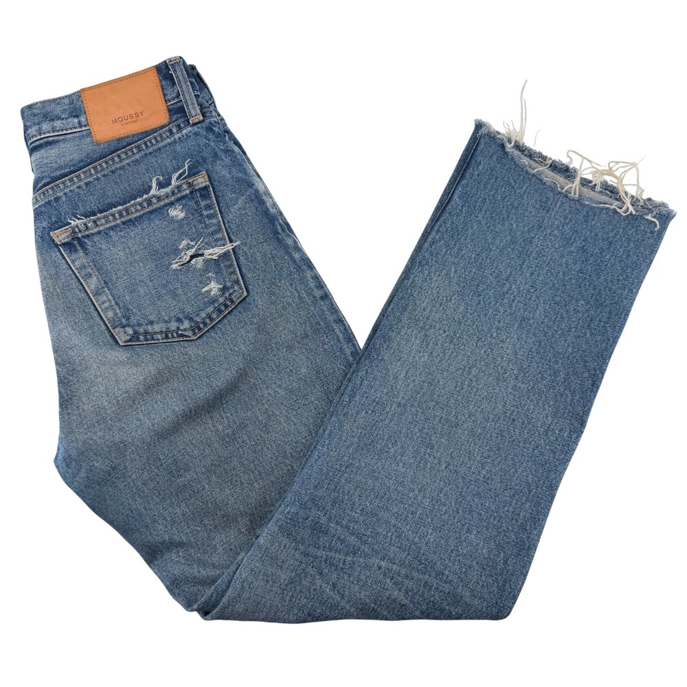 Moussy Vintage Howa Straight Leg Jeans Womens 27 Blue Distressed Raw Hem Japan